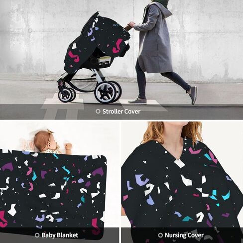 Terrazzo-Handcrafted-Venetian-Chaotic-Pastel-Colourful-S Baby Car Seat Cover & Breastfeeding Nursing Cover - Breathable Stretch Fabric Multi-Use Nursing Cover for Breastfeeding in Kuwait