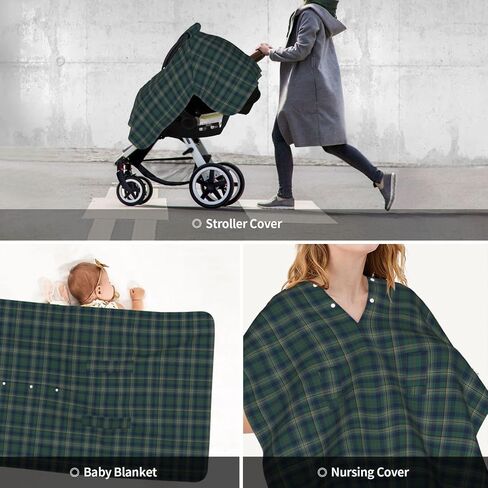 Clan Kennedy Tartan Baby Car Seat Cover & Breastfeeding Nursing Cover - Breathable Stretch Fabric Multi-Use Nursing Cover for Breastfeeding in Kuwait