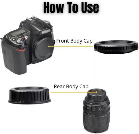 Front Body Cap and Rear Lens Cap Cover for Nikon D7500 D7200 D7100 D7000 D5600 D5300 D5200 D5100 D3500 D3400 D3300 D3200 D3100 D850 D810 D800 D750 D600 D90 D80 More Nikon F Mount DSLR and Lens in Kuwait