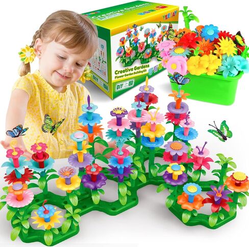 YEEBAY Flower Garden Building Toys for Girls Age 3, 4, 5, 6, 7 Year Old - STEM Gardening Toys for Kids - Stacking Game for Toddlers Play Set - Educational Activity for Preschool (148 PCS) | Flower Stacking Toy with Washable Pieces, Portable Box and Gift P in Kuwait