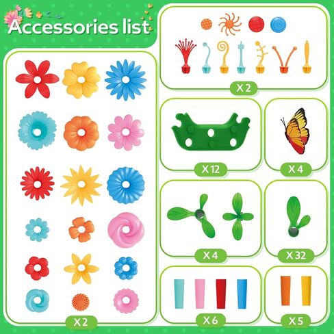 YEEBAY Flower Garden Building Toys for Girls Age 3, 4, 5, 6, 7 Year Old - STEM Gardening Toys for Kids - Stacking Game for Toddlers Play Set - Educational Activity for Preschool (148 PCS) | Flower Stacking Toy with Washable Pieces, Portable Box and Gift P in Kuwait