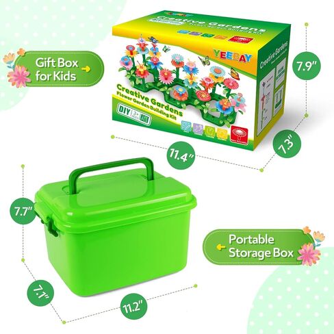 YEEBAY Flower Garden Building Toys for Girls Age 3, 4, 5, 6, 7 Year Old - STEM Gardening Toys for Kids - Stacking Game for Toddlers Play Set - Educational Activity for Preschool (148 PCS) | Flower Stacking Toy with Washable Pieces, Portable Box and Gift P in Kuwait