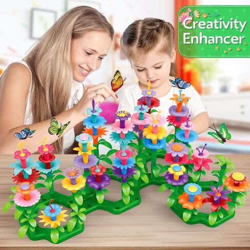YEEBAY Flower Garden Building Toys for Girls Age 3, 4, 5, 6, 7 Year Old - STEM Gardening Toys for Kids - Stacking Game for Toddlers Play Set - Educational Activity for Preschool (148 PCS) | Flower Stacking Toy with Washable Pieces, Portable Box and Gift P in Kuwait