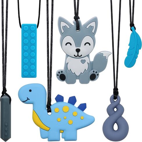 Chew Necklaces for Sensory Kids, Sensory Toys for Kids with Autism, ADHD, SPD, 6 Pack Chewy Necklace for Anxiety Fidgeting Relief in Kuwait