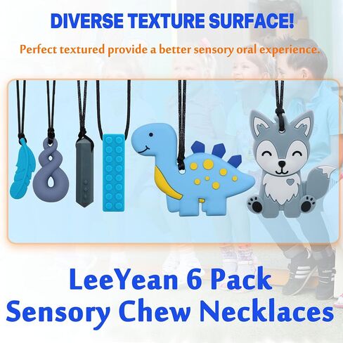 Chew Necklaces for Sensory Kids, Sensory Toys for Kids with Autism, ADHD, SPD, 6 Pack Chewy Necklace for Anxiety Fidgeting Relief in Kuwait