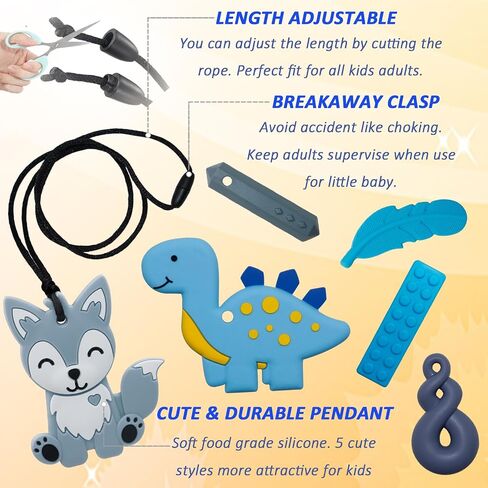 Chew Necklaces for Sensory Kids, Sensory Toys for Kids with Autism, ADHD, SPD, 6 Pack Chewy Necklace for Anxiety Fidgeting Relief in Kuwait