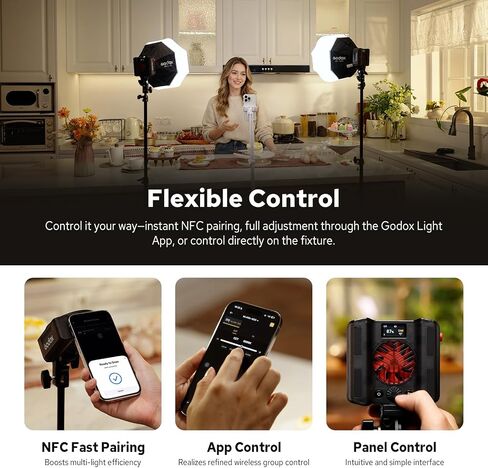Godox ML40Bi Mini COB Video Light 40W, 26400lux@1m, Handheld Portable Bi-Color COB LED Continuous Output Lighting w/Built-in 4800mAh Battery, CRI/TLCI 96+ 0-100%, 11FX, NFC APP Photography Spotlight in Kuwait