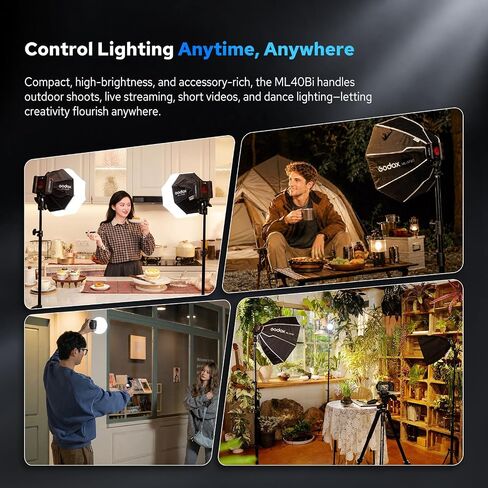 Godox ML40Bi Mini COB Video Light 40W, 26400lux@1m, Handheld Portable Bi-Color COB LED Continuous Output Lighting w/Built-in 4800mAh Battery, CRI/TLCI 96+ 0-100%, 11FX, NFC APP Photography Spotlight in Kuwait