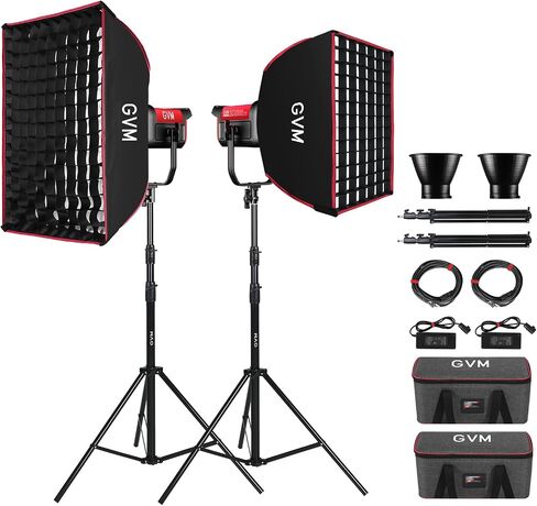 GVM Pro SD200B Video Light with Softboxes, 2 Packs 200W Bi-Color LED Photography Light with DMX/Bluetooth Control, Continuous Lighting Kit for Studio, Film, YouTube, 2700K–6800K, CRI97+ in Kuwait