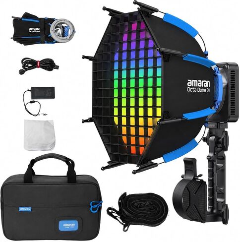 Amaran Ray 60c 60W Bowens Mount RGB Video Light with Octa Dome 30 Softbox | CCT 1,800K-20,000K ,COB LED Light ,APP Control with Portable Bag for Photography,Live Streaming in Kuwait