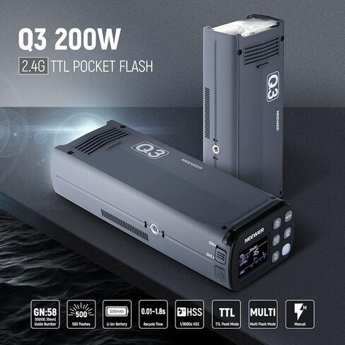 NEEWER Q3 200Ws 2.4G TTL Flash (2nd Version), 1/8000 HSS Strobe Light Photography Monolight with QPRO-C Trigger Compatible with Canon, Diffuser/3200mAh Battery/500 Full Power Pops/Recycle in 0.01-1.8s in Saudi Arabia