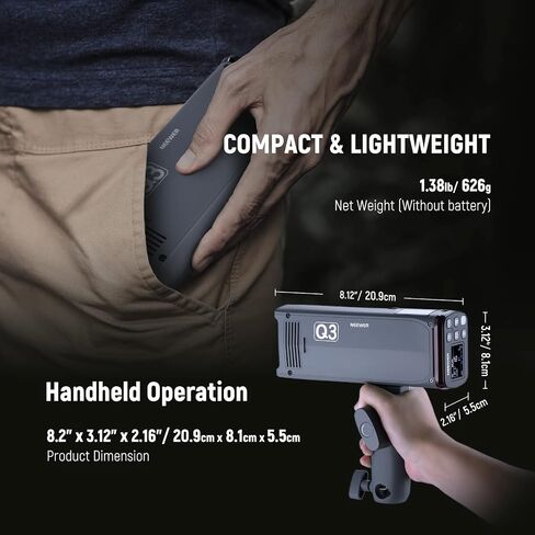 NEEWER Q3 200Ws 2.4G TTL Flash (2nd Version), 1/8000 HSS Strobe Light Photography Monolight with QPRO-C Trigger Compatible with Canon, Diffuser/3200mAh Battery/500 Full Power Pops/Recycle in 0.01-1.8s in Saudi Arabia