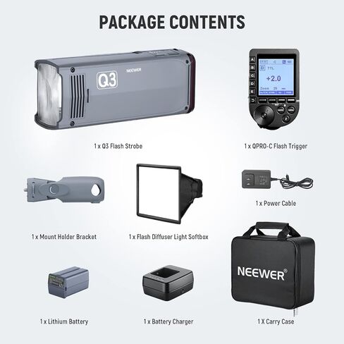 NEEWER Q3 200Ws 2.4G TTL Flash (2nd Version), 1/8000 HSS Strobe Light Photography Monolight with QPRO-C Trigger Compatible with Canon, Diffuser/3200mAh Battery/500 Full Power Pops/Recycle in 0.01-1.8s in Saudi Arabia