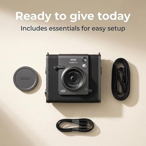 FUJIFILM INSTAX Wide EVO Hybrid Instant Camera + Fuji Instax Film 20 Sheet + Custom Case & Album 32GB Micro SD Memory Card Accessory Bundle in Kuwait