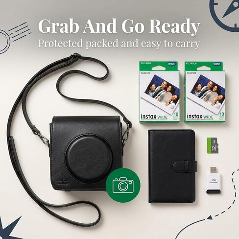 FUJIFILM INSTAX Wide EVO Hybrid Instant Camera + Fuji Instax Film 20 Sheet + Custom Case & Album 32GB Micro SD Memory Card Accessory Bundle in Kuwait