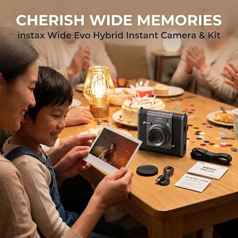 FUJIFILM INSTAX Wide EVO Hybrid Instant Camera + Fuji Instax Film 20 Sheet + Custom Case & Album 32GB Micro SD Memory Card Accessory Bundle in Kuwait