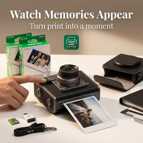 FUJIFILM INSTAX Wide EVO Hybrid Instant Camera + Fuji Instax Film 20 Sheet + Custom Case & Album 32GB Micro SD Memory Card Accessory Bundle in Kuwait