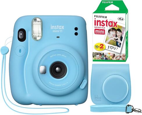 Fujifilm Instax Mini 11 Instant Camera Sky Blue + Minimate Custom Case + Fuji Instax Film 20 Sheets Twin Pack in Kuwait
