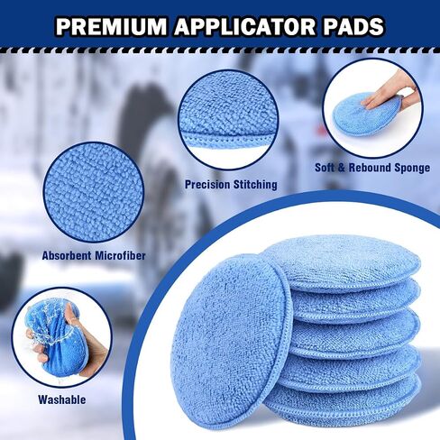 AIDEA Car Wax Applicator Pad, Microfiber Applicator Pad for Buffing & Detail Polishing, 6PK Round Foam Pads for Car Cleaning and Fine Polishing, 5 Inch in Kuwait