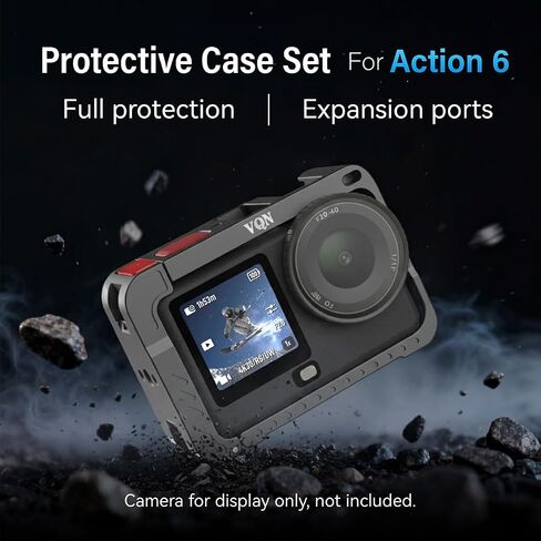 Camera Cage for DJI Osmo Action 6, Aluminum Alloy Protective Frame with Cold Shoe and 1/4" Screw, Magnetic Quick Release, 2 Sets Tempered Glass Screen Protector, Action 6 Accessories in Kuwait