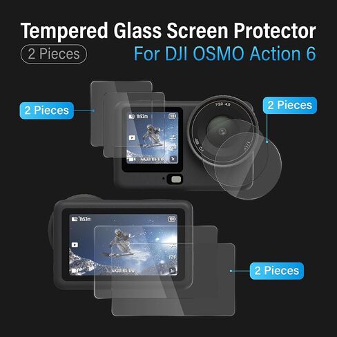 Camera Cage for DJI Osmo Action 6, Aluminum Alloy Protective Frame with Cold Shoe and 1/4" Screw, Magnetic Quick Release, 2 Sets Tempered Glass Screen Protector, Action 6 Accessories in Kuwait