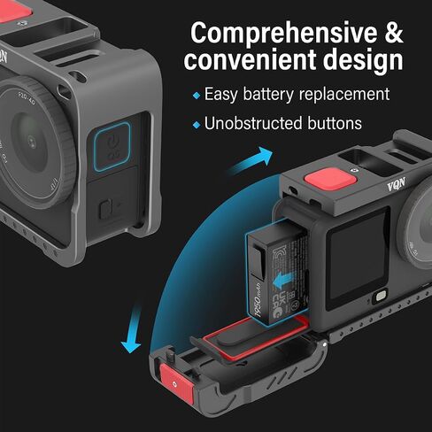 Camera Cage for DJI Osmo Action 6, Aluminum Alloy Protective Frame with Cold Shoe and 1/4" Screw, Magnetic Quick Release, 2 Sets Tempered Glass Screen Protector, Action 6 Accessories in Kuwait