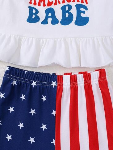 Toddler Girls 4th of July Outfits USA Flag Stripes Sleeveless Bottoms Flared Pants Set Independence Day Clothes in Kuwait