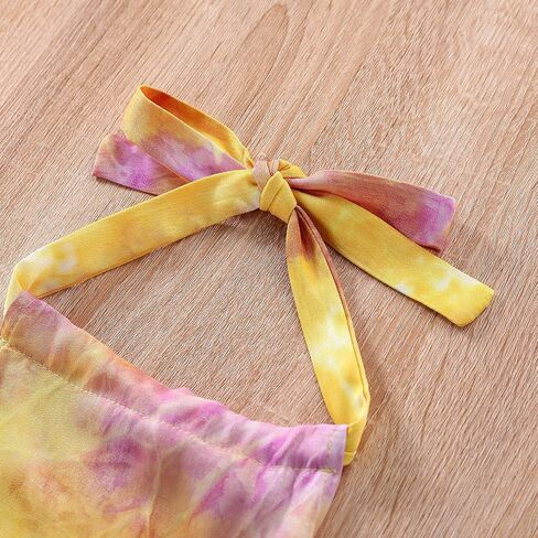 Toddler Baby Girl Summer Outfit Tie Dye Sleeveless Strap Top Dress Bell Bottoms Flare Pants 2Pcs Clothes Set in Kuwait