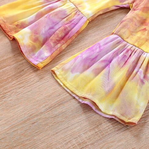 Toddler Baby Girl Summer Outfit Tie Dye Sleeveless Strap Top Dress Bell Bottoms Flare Pants 2Pcs Clothes Set in Kuwait