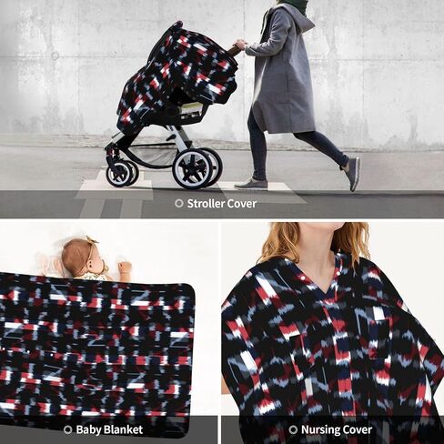 Ikat-Design-for- (3) Baby Car Seat Cover & Breastfeeding Nursing Cover - Breathable Stretch Fabric Multi-Use Nursing Cover for Breastfeeding in Kuwait