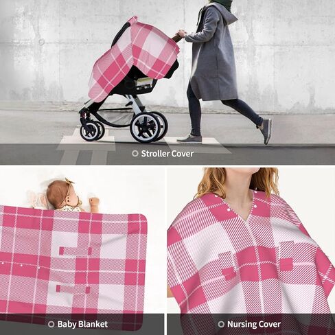 Valentines-Day-Tartan-Plaid-in-Red-and-White-Cage-Cage-Traditional-Scottis Baby Car Seat Cover & Breastfeeding Nursing Cover - Breathable Stretch Fabric Multi-Use Nursing Cover for Breastfeeding in Kuwait