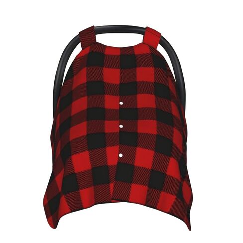 Lumberjack-Plaid-Alternating-Red-and-Black-Squares-Illustration Baby Car Seat Cover & Breastfeeding Nursing Cover - Breathable Stretch Fabric Multi-Use Nursing Cover for Breastfeeding in Kuwait