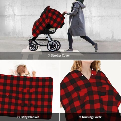 Lumberjack-Plaid-Alternating-Red-and-Black-Squares-Illustration Baby Car Seat Cover & Breastfeeding Nursing Cover - Breathable Stretch Fabric Multi-Use Nursing Cover for Breastfeeding in Kuwait