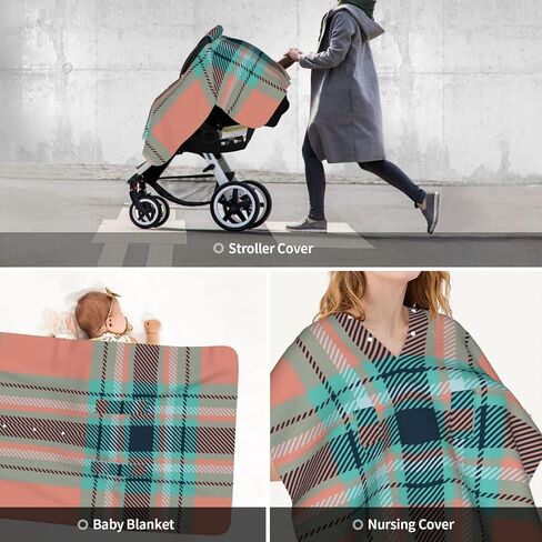 Tartan-Scotland-Plaid-R-Fabric-Vintage-Check-Color-Square-Geo Baby Car Seat Cover & Breastfeeding Nursing Cover - Breathable Stretch Fabric Multi-Use Nursing Cover for Breastfeeding in Kuwait