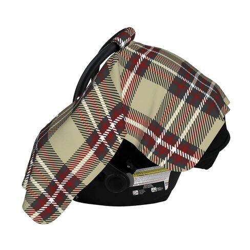 Plaid-Check-Texture Baby Car Seat Cover & Breastfeeding Nursing Cover - Breathable Stretch Fabric Multi-Use Nursing Cover for Breastfeeding in Kuwait