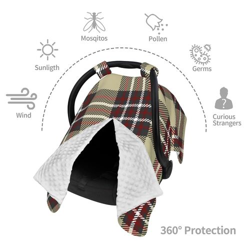 Plaid-Check-Texture Baby Car Seat Cover & Breastfeeding Nursing Cover - Breathable Stretch Fabric Multi-Use Nursing Cover for Breastfeeding in Kuwait
