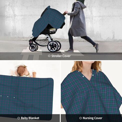 Clan Douglas Tartan Baby Car Seat Cover & Breastfeeding Nursing Cover - Breathable Stretch Fabric Multi-Use Nursing Cover for Breastfeeding in Kuwait