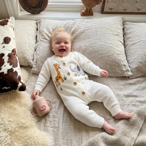 Baby Boy Knit Sweater Winter Clothes Outfit Long Sleeve Animal Onesie Romper Newborn 3 6 9 12 Months Warm Jumpsuit in Kuwait