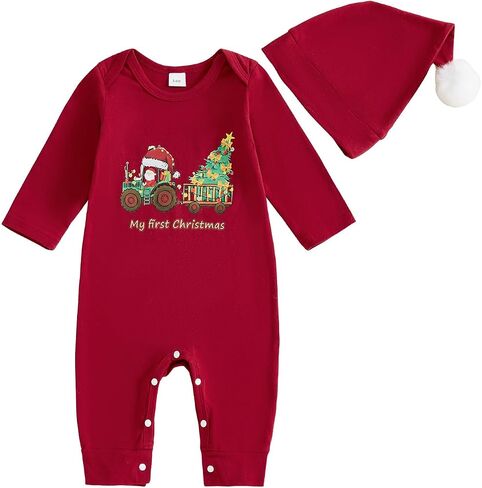 Ayalinggo Christmas Baby Boy Outfit My First Christmas Romper Newborn Ruffle Santa Onesie Fall Winter Baby Clothes in Kuwait