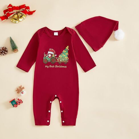 Ayalinggo Christmas Baby Boy Outfit My First Christmas Romper Newborn Ruffle Santa Onesie Fall Winter Baby Clothes in Kuwait