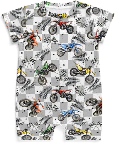Cute Race Car Flag Black and White Plaid Baby Romper Tire Stars Checkered Vehicles Infant Outfit in Kuwait