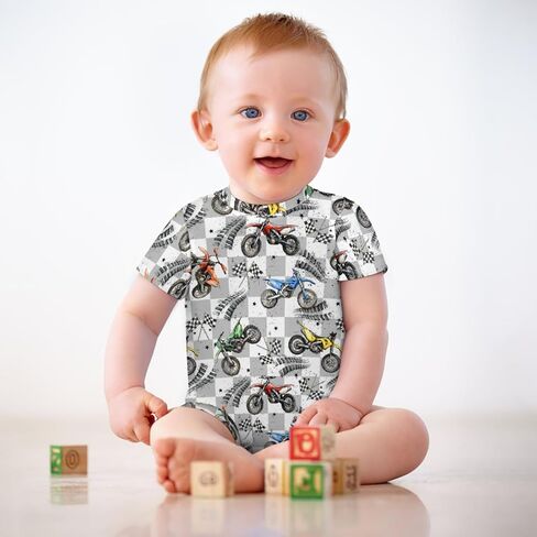 Cute Race Car Flag Black and White Plaid Baby Romper Tire Stars Checkered Vehicles Infant Outfit in Kuwait