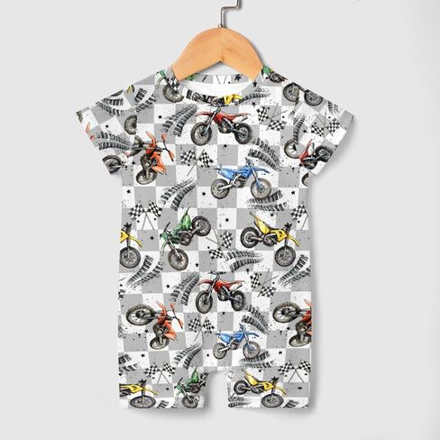 Cute Race Car Flag Black and White Plaid Baby Romper Tire Stars Checkered Vehicles Infant Outfit in Kuwait