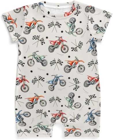 Vintage Motor Dirt Bike Baby Romper Cute Race Bikes Plaid Checker Flag Stars One-Piece Jumpsuits in Kuwait