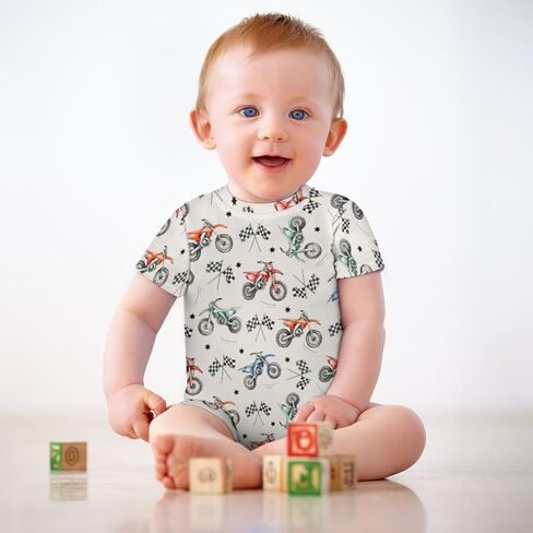 Vintage Motor Dirt Bike Baby Romper Cute Race Bikes Plaid Checker Flag Stars One-Piece Jumpsuits in Kuwait