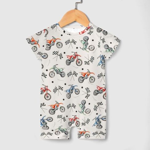 Vintage Motor Dirt Bike Baby Romper Cute Race Bikes Plaid Checker Flag Stars One-Piece Jumpsuits in Kuwait