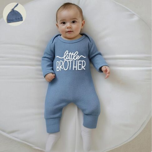 Honganda Newborn Boy Outfit Long Sleeve Little Brother Jumpsuit with Hat Set Baby Boy Coming Home Outfit Spring Fall Clothes in Kuwait
