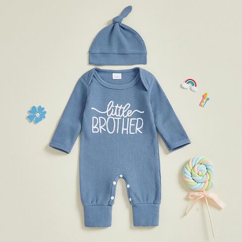 Honganda Newborn Boy Outfit Long Sleeve Little Brother Jumpsuit with Hat Set Baby Boy Coming Home Outfit Spring Fall Clothes in Kuwait