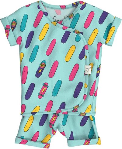 Bonsie Skin to Skin Babywear Romper - Blue Skateboard Pattern Baby Short Sleeve - Tiny Tricks in Saudi Arabia