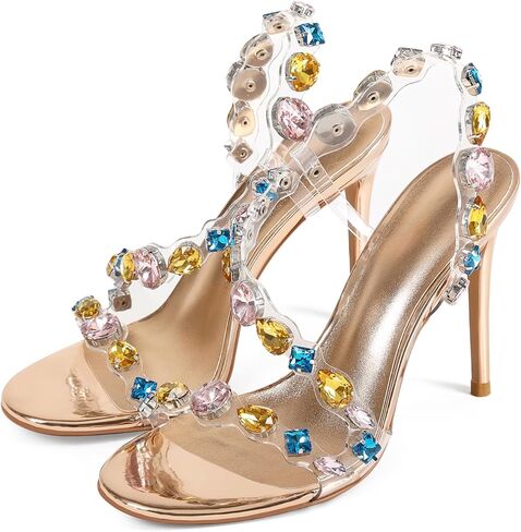 Women’s Clear Rhinestone High Heel Sandals Open Toe Stiletto Heel Transparent Crystal Strap Dress Heels for Wedding Party Prom Evening in Kuwait